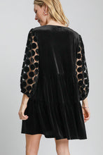 Load image into Gallery viewer, Umgee Dotted Lace Sleeve Tiered Velvet Mini Dress

