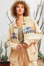 Load image into Gallery viewer, POL Contrast Square Patch Pattern Hooded Zipper Jacket
