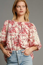 Load image into Gallery viewer, Umgee Floral Pleated Detail Lace Trim Sleeve Blouse
