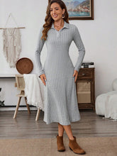 Load image into Gallery viewer, Collared Neck Long Sleeve Midi Dress
