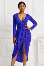 Load image into Gallery viewer, High-low Ruched Surplice Long Sleeve Dress
