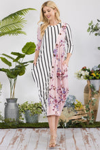Load image into Gallery viewer, Celeste Full Size Floral Striped Contrast Midi-Dress with Pockets
