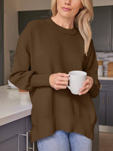 Load image into Gallery viewer, Slit Round Neck Dropped Shoulder Sweater
