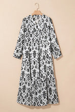 Load image into Gallery viewer, Tiered Printed Notched Long Sleeve Midi Dress
