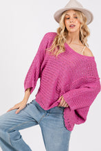 Load image into Gallery viewer, SAGE + FIG Distressed Asymmetrical Open Stitch Sweater
