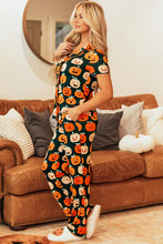 Load image into Gallery viewer, Pumpkin Printed Short Sleeve Top and Pants Lounge Set
