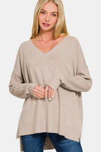 Load image into Gallery viewer, Zenana V-Neck Side Slit High-Low Sweater
