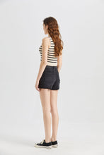 Load image into Gallery viewer, BAYEAS Stepped Waist Raw Hem Denim Shorts
