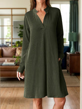 Load image into Gallery viewer, Notched Long Sleeve Mini Dress with Pockets
