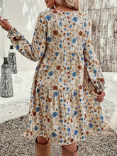 Load image into Gallery viewer, Ruffled Printed Round Neck Long Sleeve Dress
