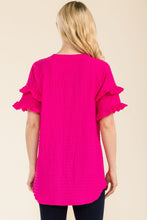 Load image into Gallery viewer, Celeste Full Size Ruffle Short Sleeve Texture Top
