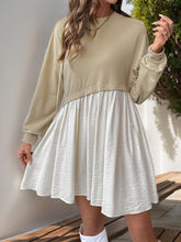 Load image into Gallery viewer, Perfee Contrast Round Neck Long Sleeve Mini Dress
