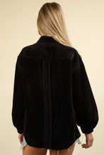 Load image into Gallery viewer, VERY J Mixed Media Button Down Raw Hem Shacket
