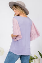 Load image into Gallery viewer, Celeste Full Size Contrast Eyelet Ruffle Sleeve Blouse
