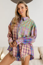 Load image into Gallery viewer, BiBi Plaid Color Block Button Up Shirt

