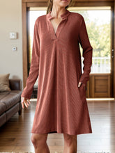 Load image into Gallery viewer, Notched Long Sleeve Mini Dress with Pockets
