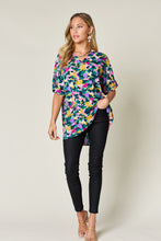 Load image into Gallery viewer, Double Take Full Size Printed V-Neck Short Sleeve Side Slit Top
