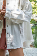 Load image into Gallery viewer, POL Button Down Raw Hem Distressed Shacket
