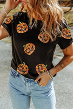 Load image into Gallery viewer, Sequin Pumpkin Round Neck Short Sleeve T-Shirt
