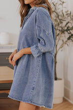 Load image into Gallery viewer, Distressed Collared Neck Flounce Sleeve Denim Dress
