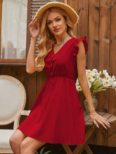 Load image into Gallery viewer, Ruffled V-Neck Cap Sleeve Mini Dress
