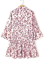 Load image into Gallery viewer, Leopard Notched Long Sleeve Tiered Dress
