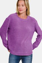 Load image into Gallery viewer, Zenana Chenille Waffle Round Neck Sweater
