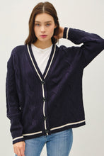 Load image into Gallery viewer, Be Cool Contrast Trim Cable-Knit V-Neck Cardigan
