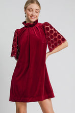 Load image into Gallery viewer, Umgee Dotted Lace Half Sleeve Mock Neck Back Tie Velvet Dress
