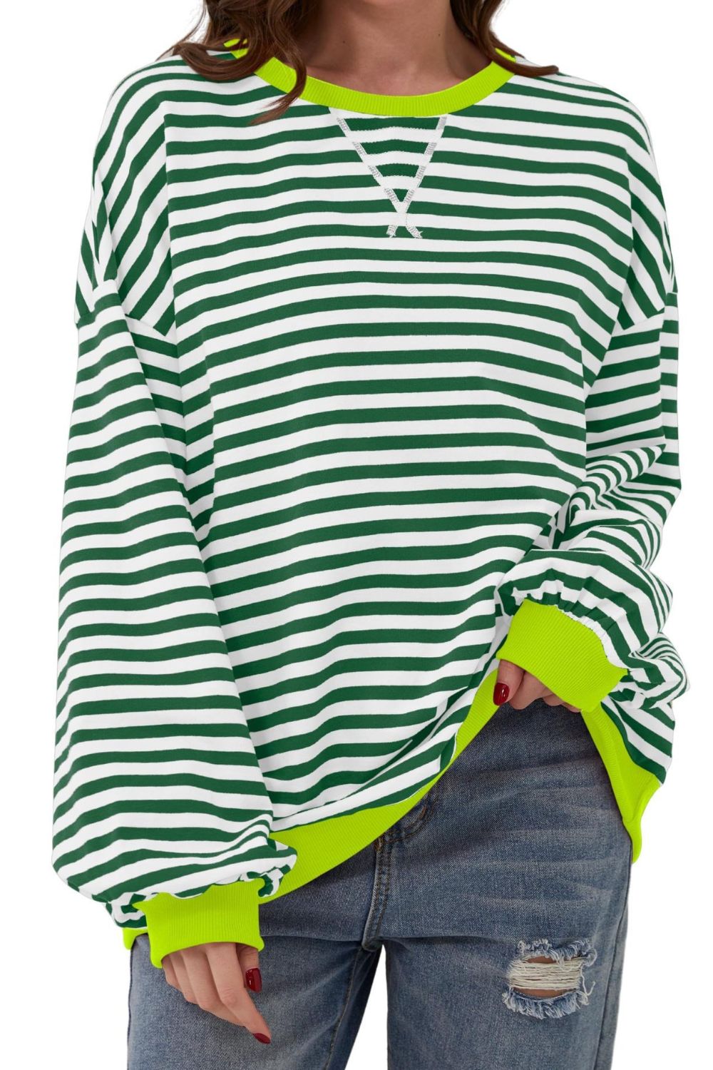 Striped Round Neck Long Sleeve Sweatshirt