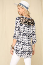 Load image into Gallery viewer, Celeste Full Size Houndstooth &amp; Leopard Roll-Tab Sleeve Top

