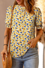 Load image into Gallery viewer, Floral Puff Sleve Keyhole Blouse
