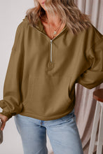 Load image into Gallery viewer, Pocketed Half Zip Dropped Shoulder Hoodie
