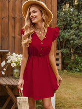 Load image into Gallery viewer, Ruffled V-Neck Cap Sleeve Mini Dress
