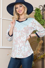 Load image into Gallery viewer, Celeste Full Size Leaf Print Contrast Trim Balloon Sleeve Top
