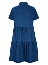 Load image into Gallery viewer, Pocketed Button Up Collared Neck Short Sleeve Denim Dress
