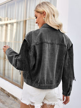 Load image into Gallery viewer, Tassel Button Up Dropped Shoulder Denim Jacket
