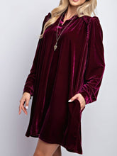 Load image into Gallery viewer, Frill Notched Long Sleeve Dress with Pockets
