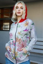 Load image into Gallery viewer, Blumin Apparel Full Size Floral Zip Up Hoodie
