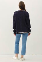 Load image into Gallery viewer, Be Cool Contrast Trim Cable-Knit V-Neck Cardigan
