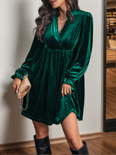 Load image into Gallery viewer, Perfee Ruched Surplice Long Sleeve Mini Dress
