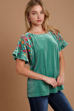 Load image into Gallery viewer, Umgee Velvet Embroidery Short Sleeve Blouse
