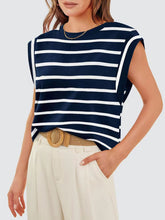 Load image into Gallery viewer, Striped Round Neck Cap Sleeve T-Shirt
