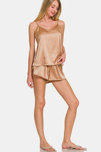 Load image into Gallery viewer, Zenana V-Neck Satin Cami and Elastic Waist Shorts Lounge Set
