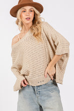 Load image into Gallery viewer, SAGE + FIG Distressed Asymmetrical Open Stitch Sweater
