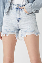 Load image into Gallery viewer, RISEN Raw Hem Distressed High Rise Denim Shorts
