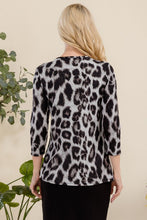 Load image into Gallery viewer, Celeste Full Size Leopard Round Neck Three-Quarter Sleeve T-Shirt
