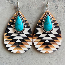 Load image into Gallery viewer, Turquoise Teardrop Shape Wooden Dangle Earrings
