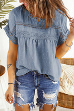 Load image into Gallery viewer, Swiss Dot Decorative Button Short Sleeve Blouse
