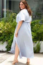 Load image into Gallery viewer, Plus Size Round Neck Split Flutter Sleeve Maxi Dress
